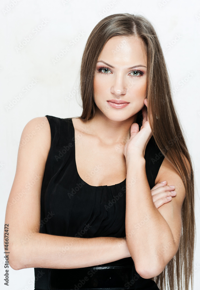 woman with long hair in dress , fashion model , glamour makeup woman with long hair in dress , fashion model , glamour makeup