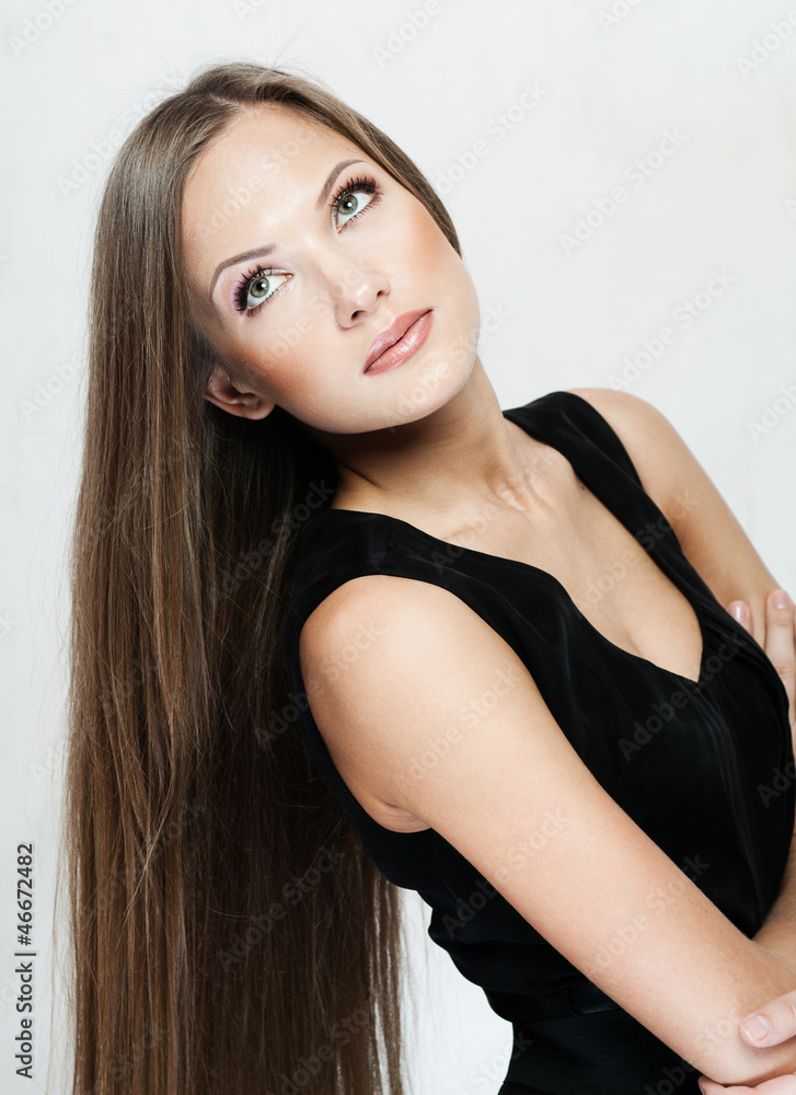 woman with long hair in dress , fashion model , glamour makeup woman with long hair in dress , fashion model , glamour makeup