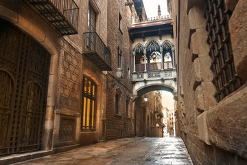 Wandcirkels Barcelona Carrer del Bisbe gotische brug  © peresanz