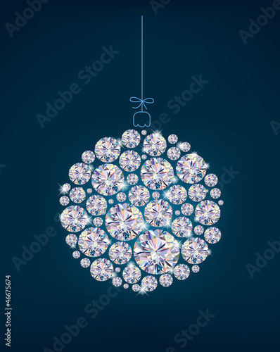 Diamond Christmas ball on blue background