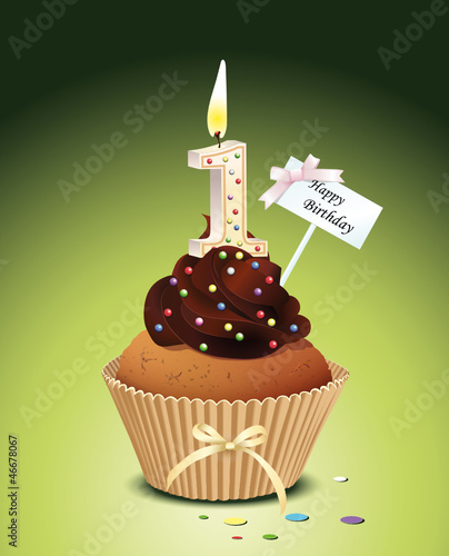 Cupcake mit Geburtstagskerze die Zahl 1