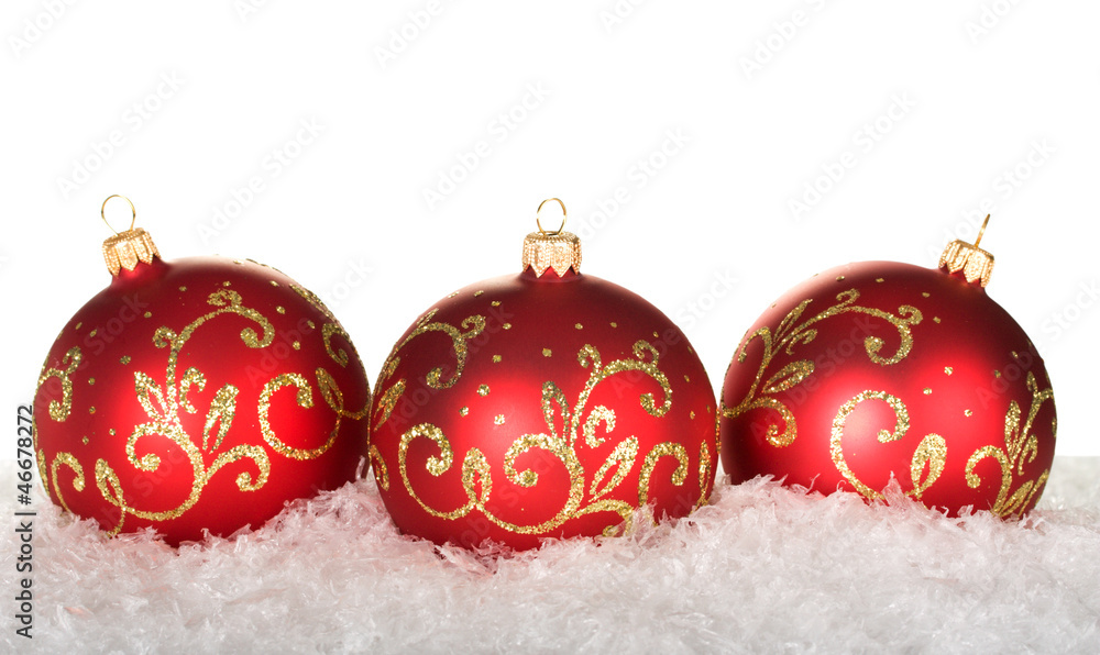 three red christmas balls with pattern three red christmas balls with pattern