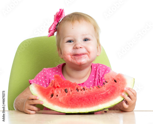 Little girl eating watermel...
