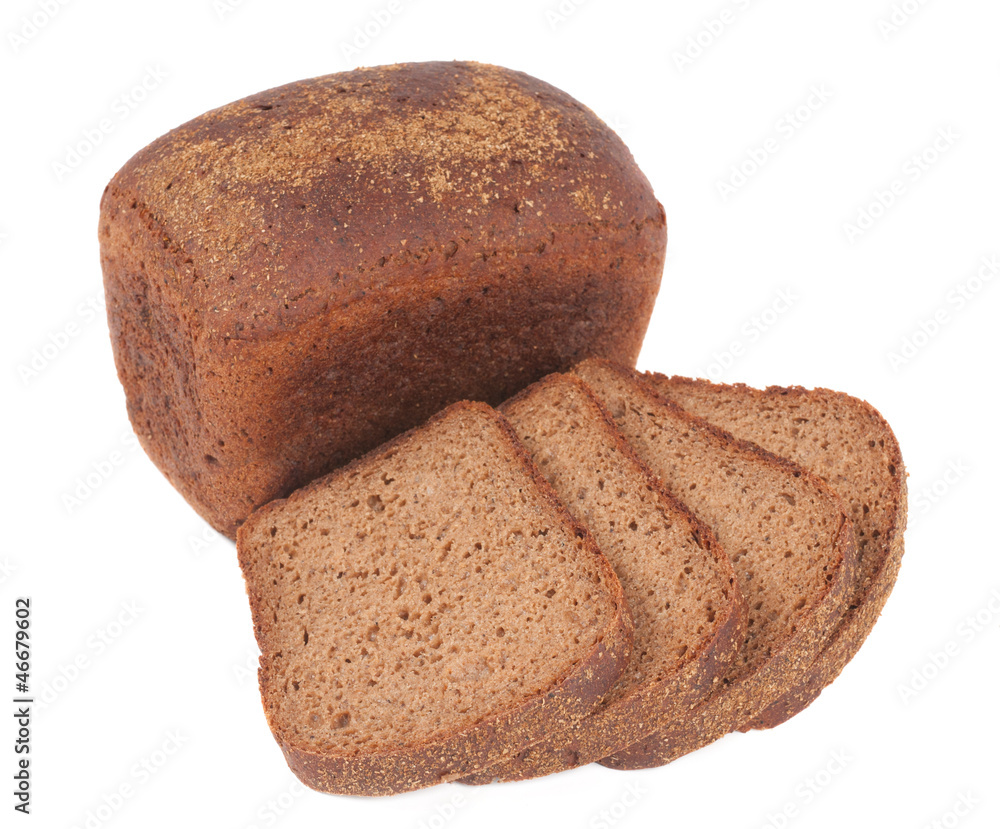 Loaf of rye bread and four slices Loaf of rye bread and four slices
