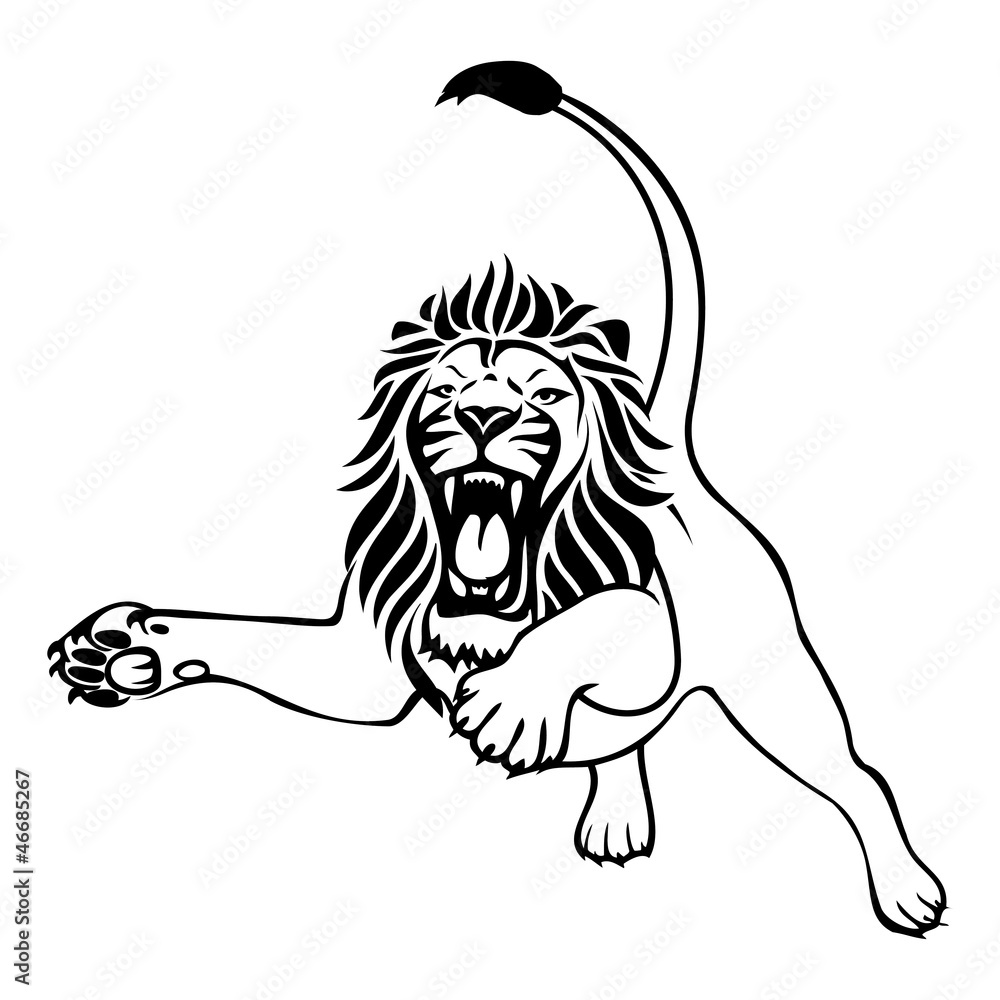 Realistic angry roaring lion tattoo design