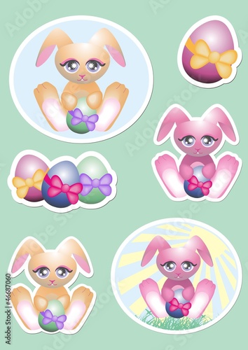 Niedlicher Sticker zu Ostern mit Hase und Eier
