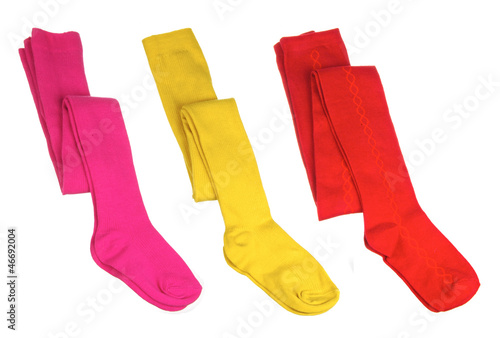 set of color child's tights isolated on white