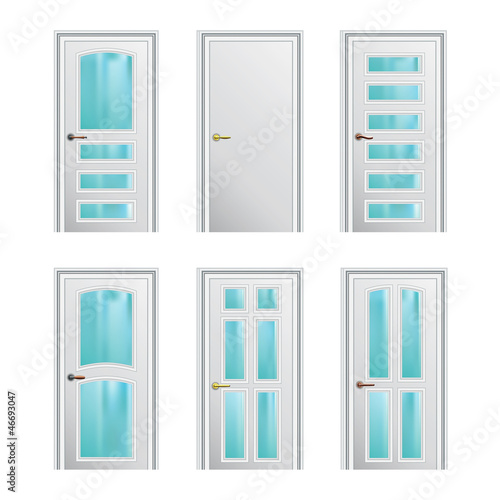 Set of 6 white painted doors with glass insertions. Eps10