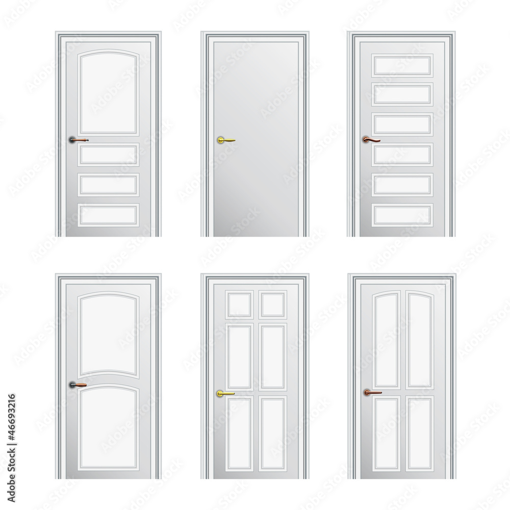 Naklejka premium Set of 6 white painted profiled doors. Eps10