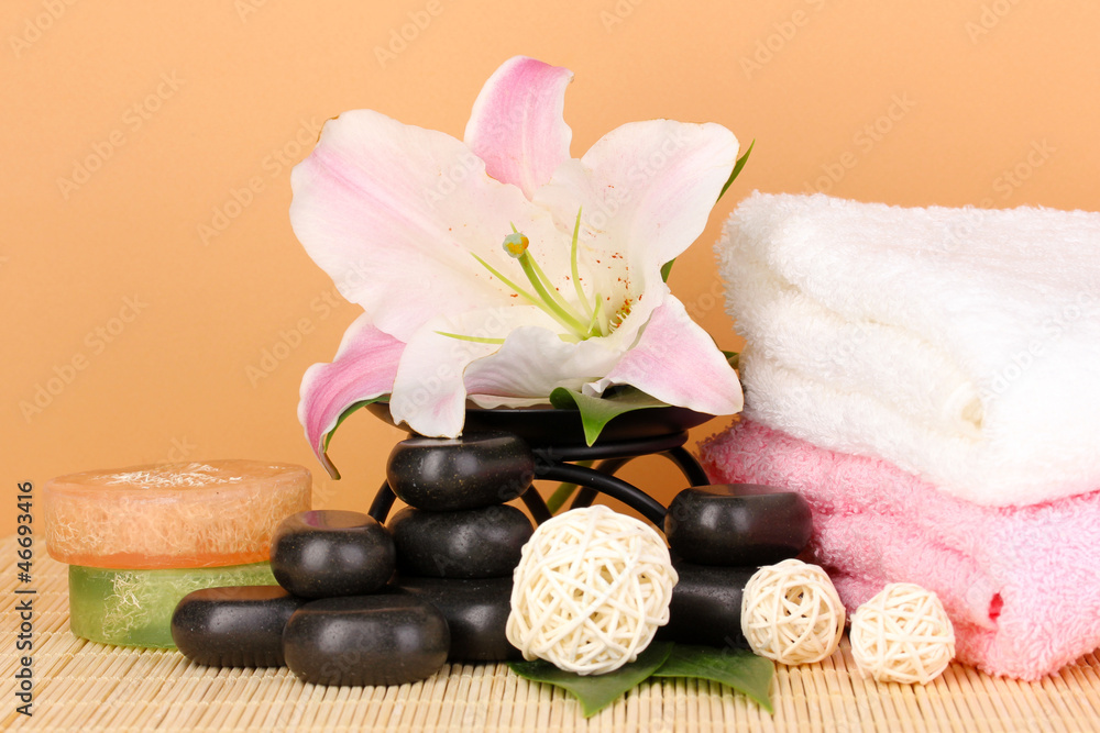 beautiful spa setting on beige background beautiful spa setting on beige background
