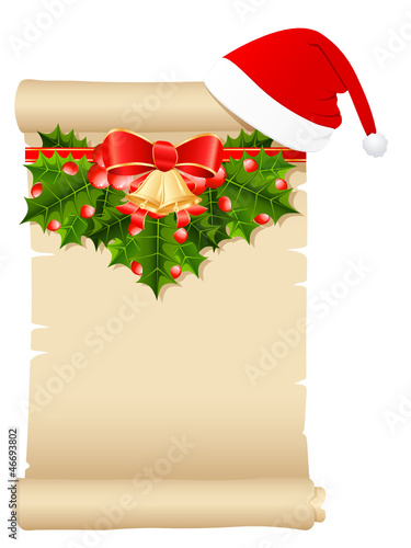 Schriftrolle mit Weihnachtsdekoration