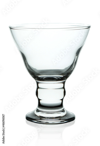Empty large glass vase for ice cream on a white background.