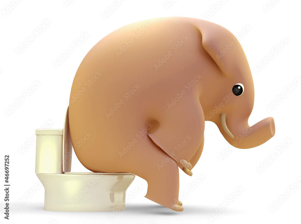 Fototapeta premium 3D elephant seated on toilet bowl (toilet Sign for men)