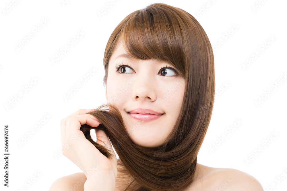 Beautiful hair woman on white background. Portrait of asian. Beautiful hair woman on white background. Portrait of asian.