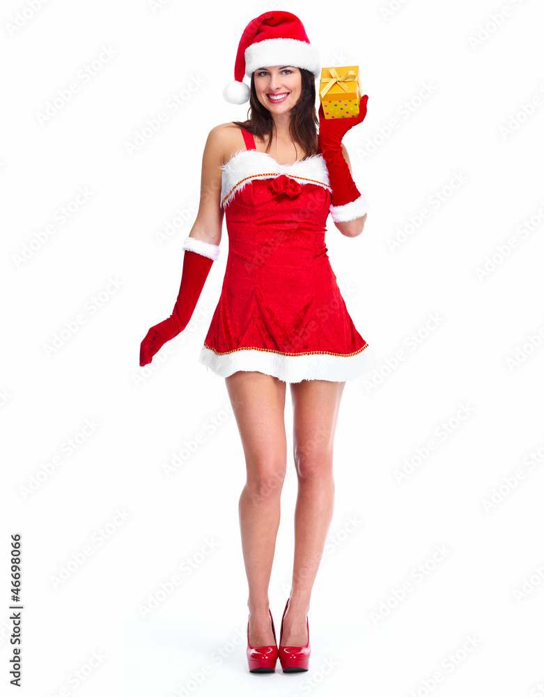 Santa helper Christmas girl with a present. Santa helper Christmas girl with a present.