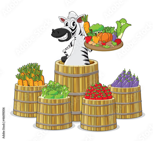 a zebra and vegetables