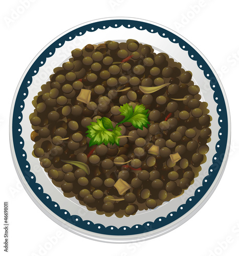 a lentils and a bowl