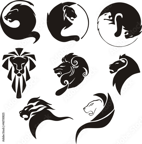 Stylized black lions