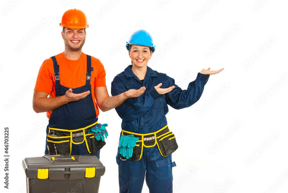 Happy workers making presentation Happy workers making presentation