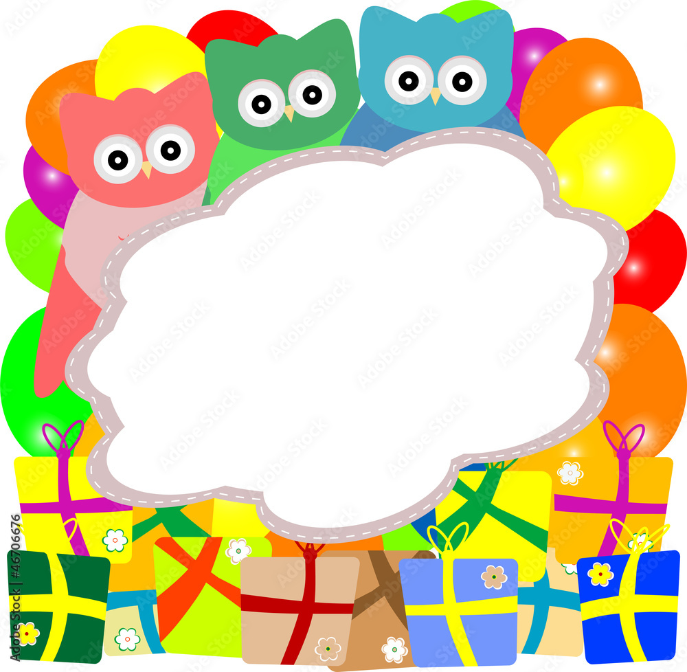Fototapeta premium cute owl holiday card with gift boxes for baby boy