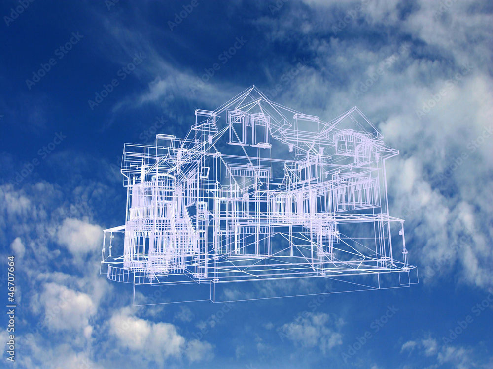 House model on beautiful sky background. Concept - eco house. House model on beautiful sky background. Concept - eco house.