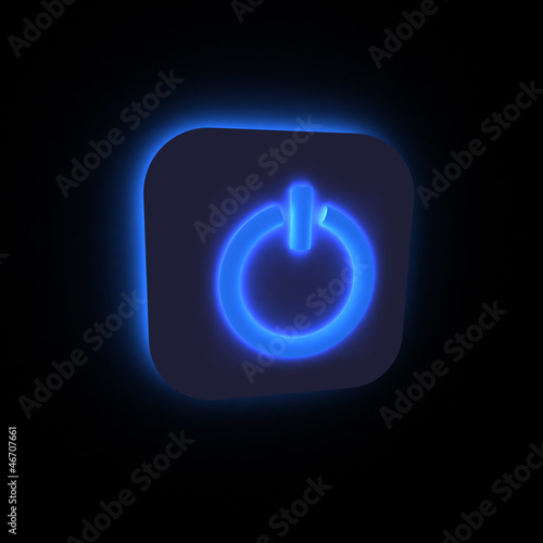 Power button lighting in darkness, 3D render.