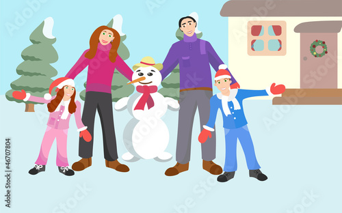 family and snowman