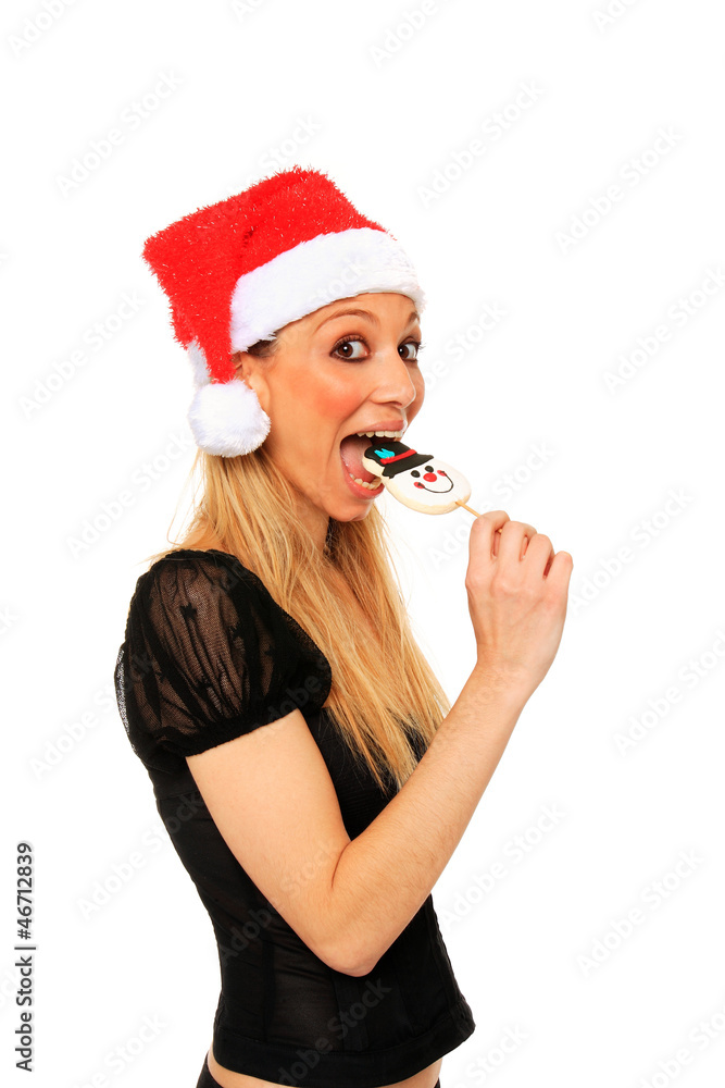 Fototapeta premium beautiful young girl with christmas hat