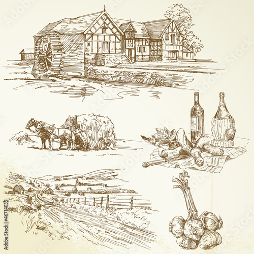 rural landscape, agriculture, old watermill