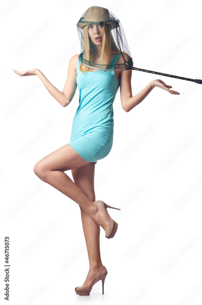 Attractive woman in butterfly catch Attractive woman in butterfly catch