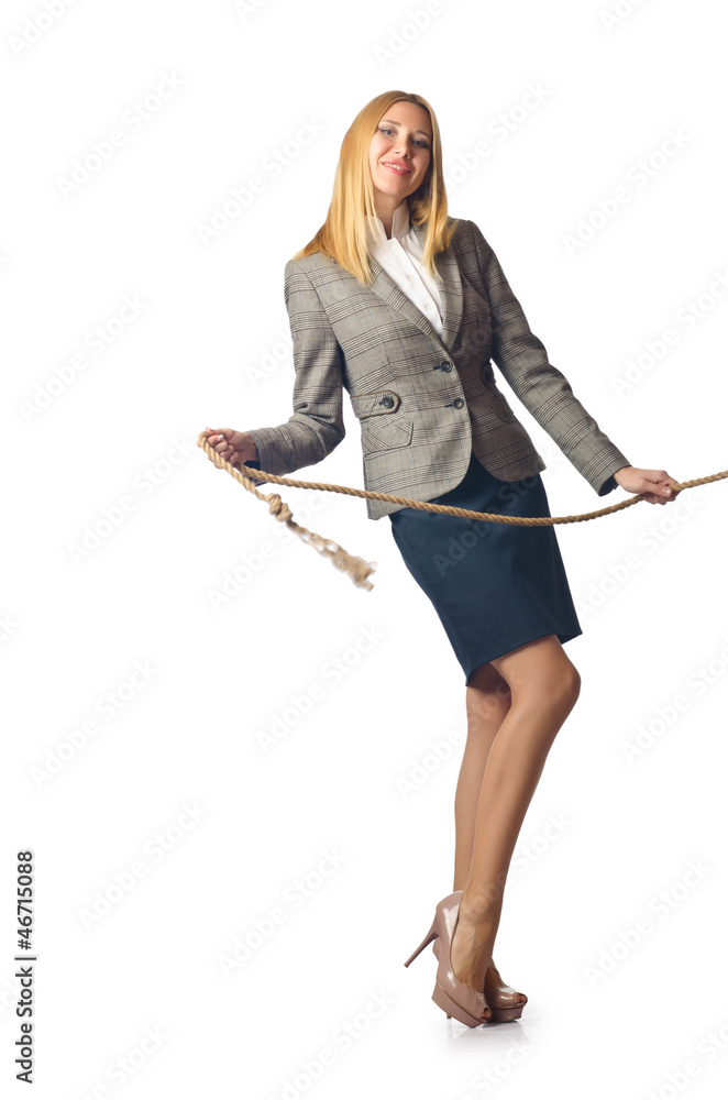 Businesswoman in tug of war concept Businesswoman in tug of war concept