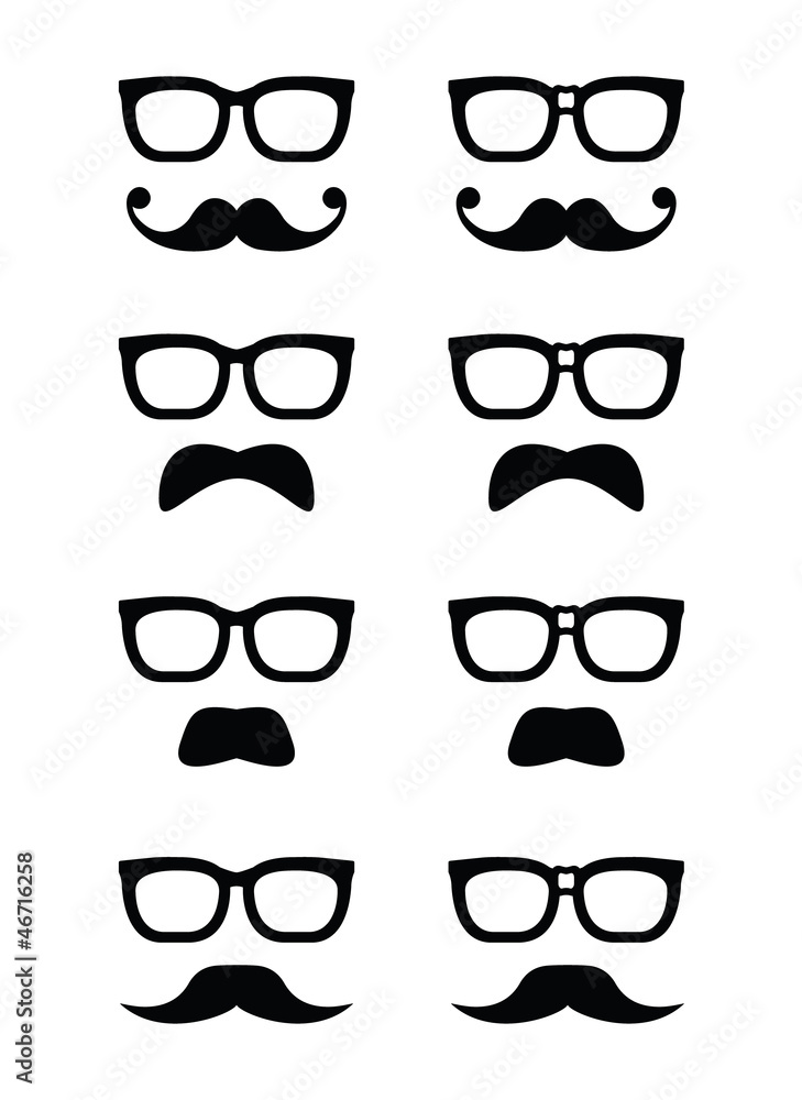 Geek glasses and moustache or mustache vector icons Geek glasses and moustache or mustache vector icons