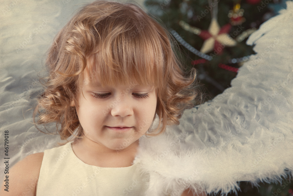 Portrait of beautiful curly girl, christmas Portrait of beautiful curly girl, christmas