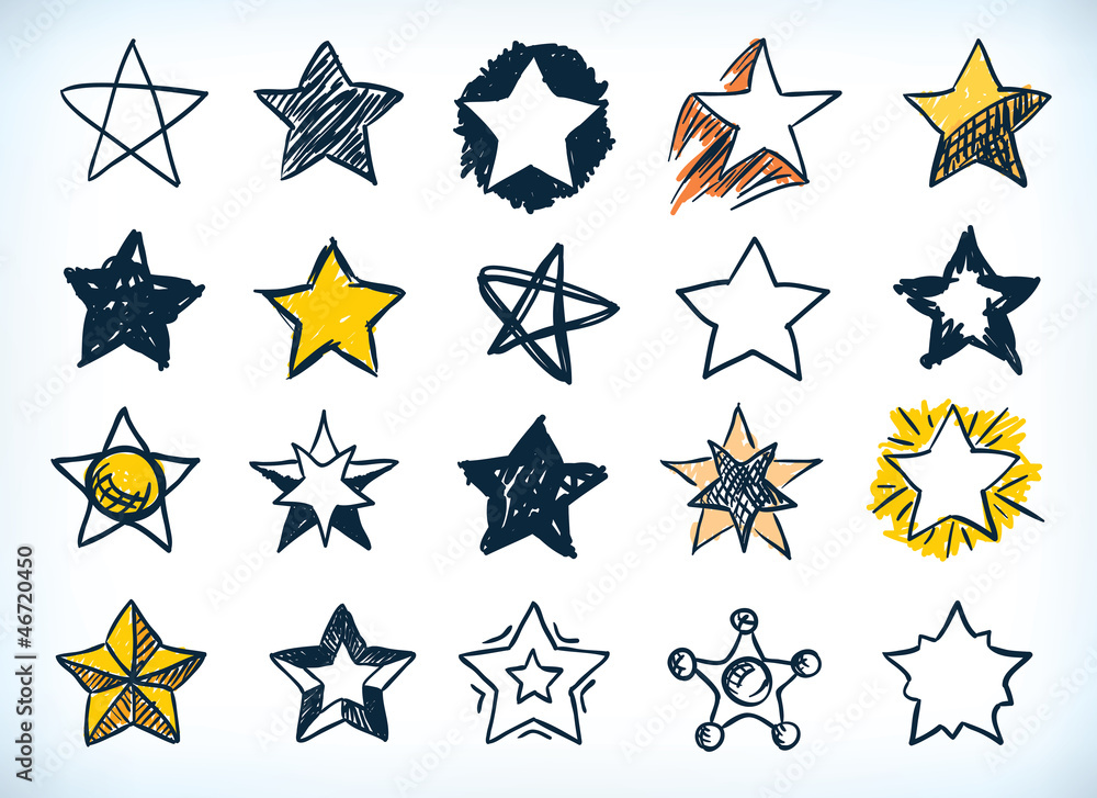 Collection of handdrawn stars - obrazy, fototapety, plakaty 