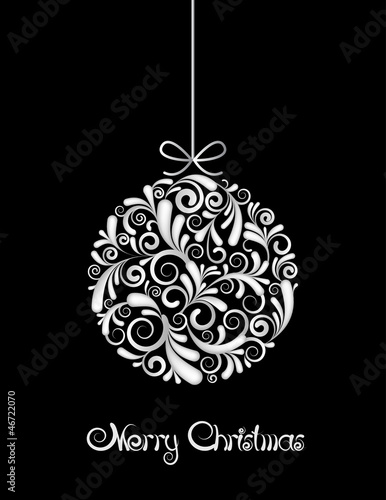 White Christmas ball on black background.