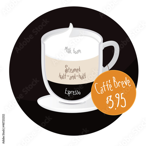 Caffe Breve coffee cup restaurant label/sticker with price tag