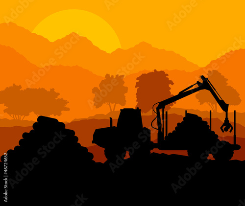 Forest cut down landscape with wood
