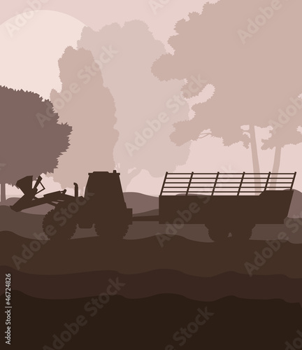 Tractor with trailer vector background