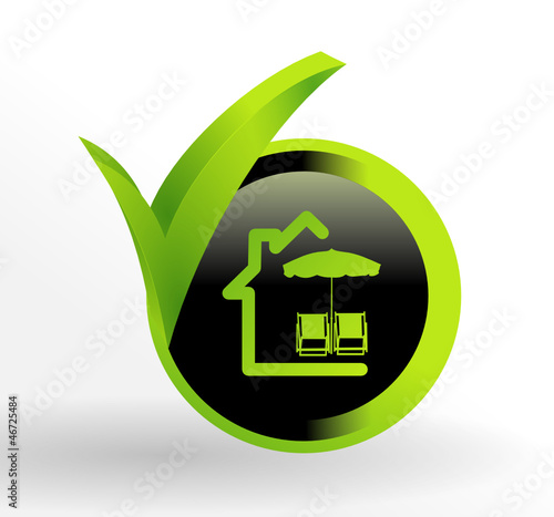 icône location vacances sur bouton vert et noir