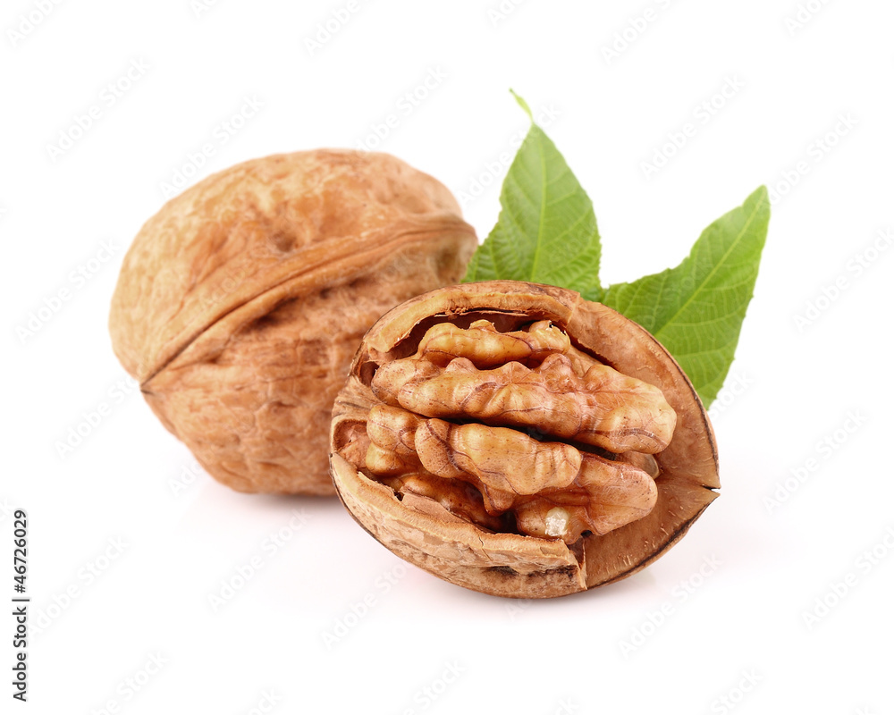 Walnuts with leaf