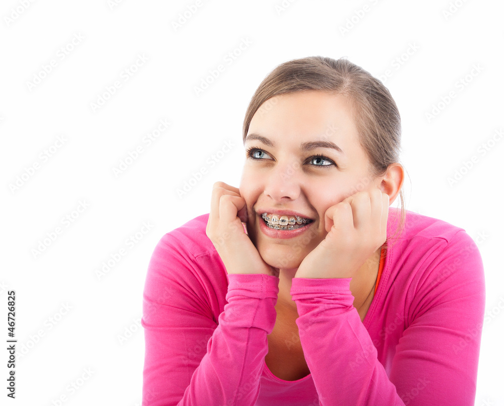 Attractive thoughtful young woman looking up Attractive thoughtful young woman looking up