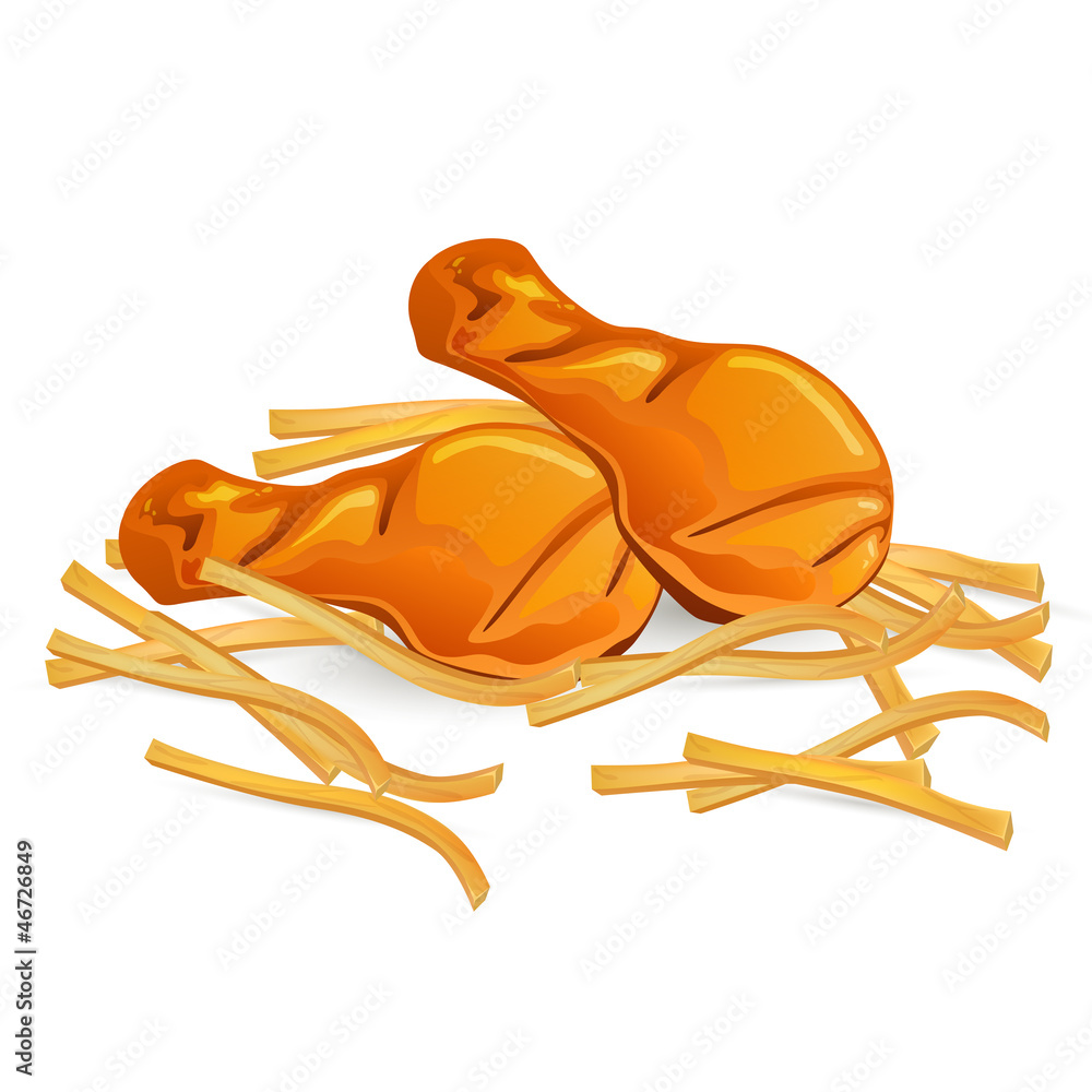 Vector Illustration of Chicken Wings and French Fries Stock Vector