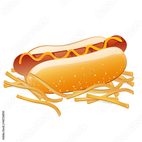 Vector Illustration of a Hot Dog and French Fries