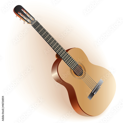 Classical Spanish guitar. Isolated on white background