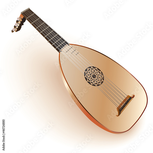 A late Baroque era lute. Isolated on white background