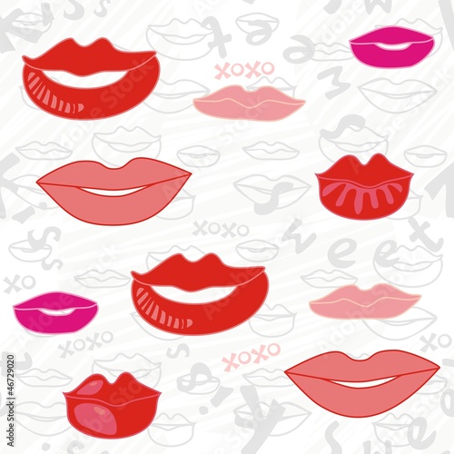 czerwone i różowe usta słodkie pocałunki nieskończony deseń
