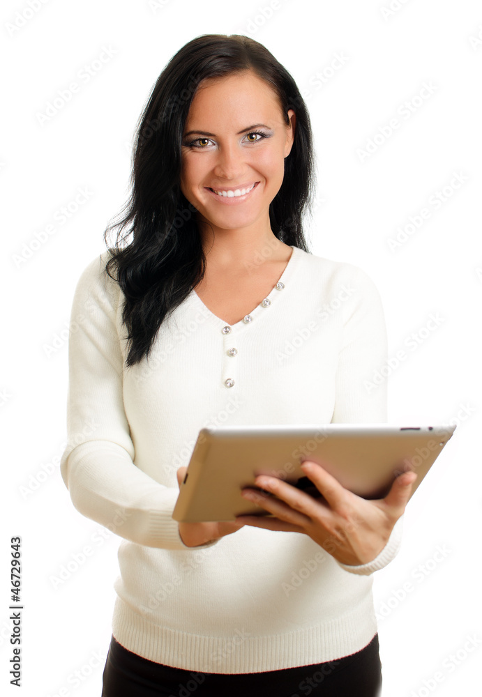 Smiling woman with tablet pc. Isolated on white. Smiling woman with tablet pc. Isolated on white.