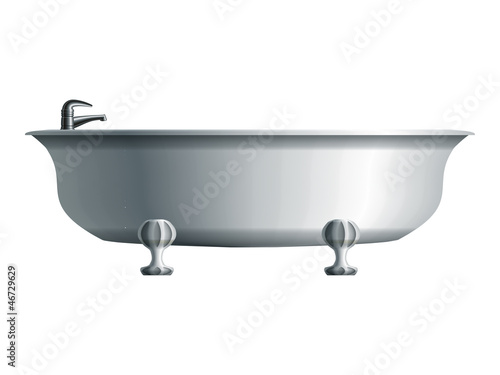 Realistic white bathtub with metal water tap. Eps10