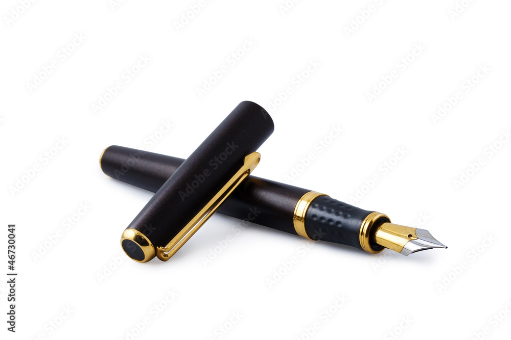Elegant gold plated business fountain pen with clipping path Elegant gold plated business fountain pen with clipping path