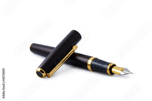 Elegant gold plated business fountain pen with clipping path